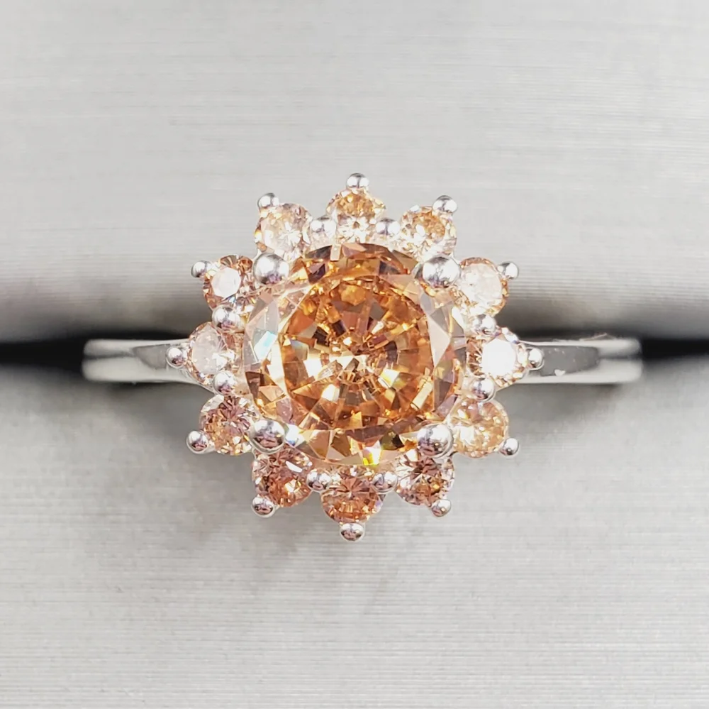 Champagne Halo 925 Sterling Silver Ring